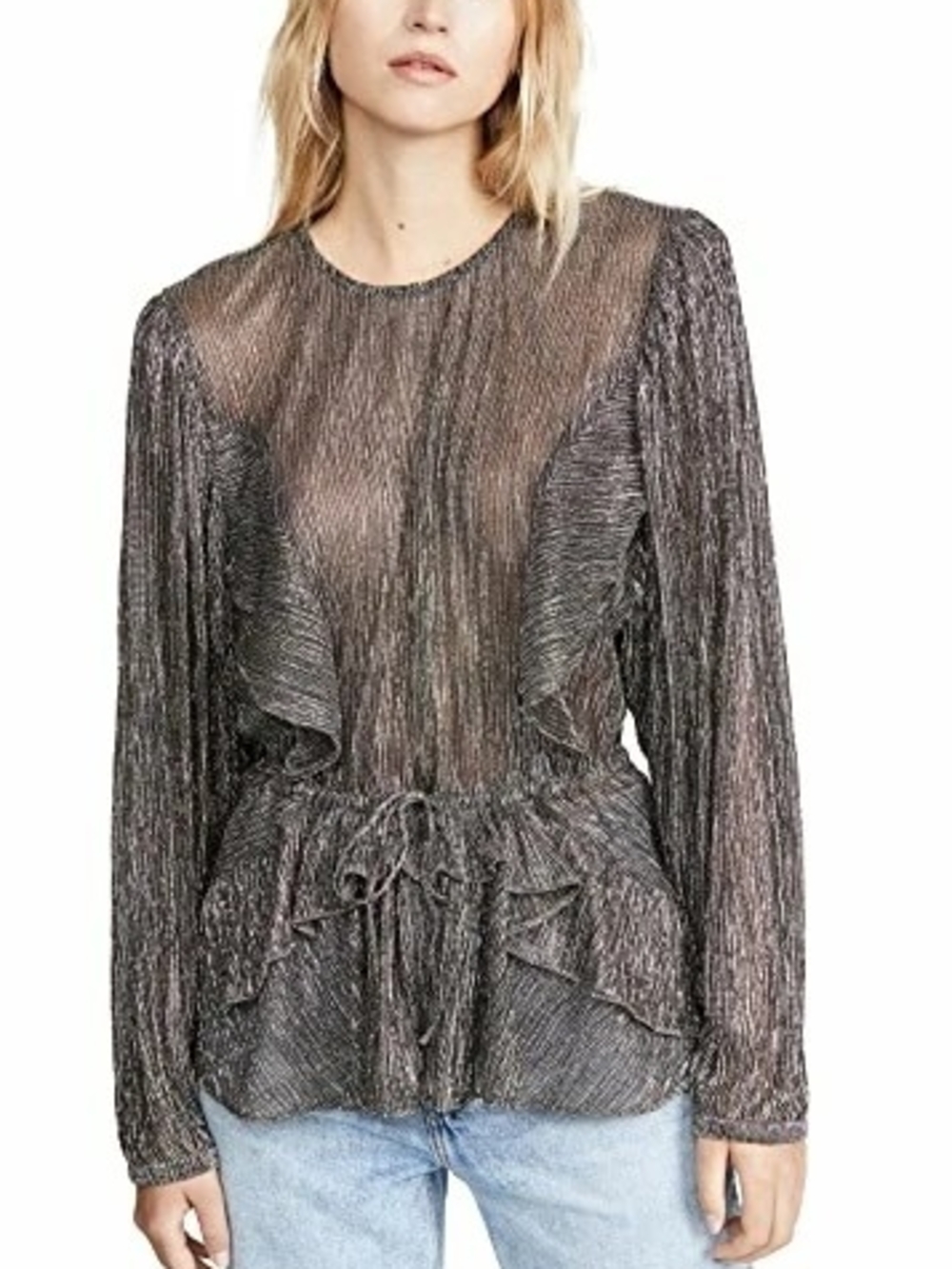 IRO PARIS Gavdos Plissé-Jersey Metallic Cocktail Blouse